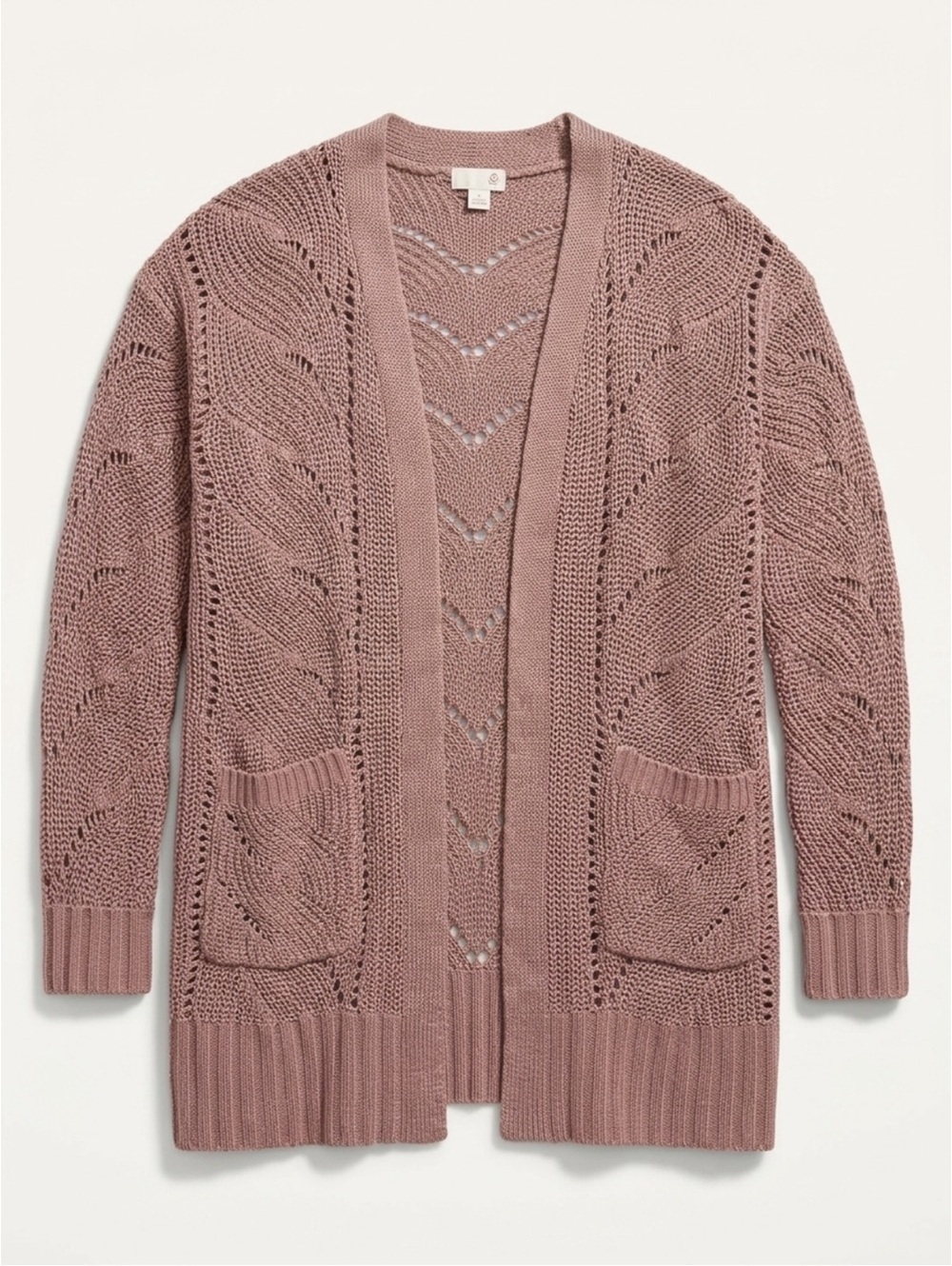 So Mauve Knit Open Front Cardigan with Pockets - Size Small